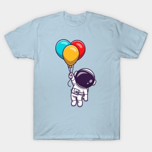 Cute Astronaut Floating With Colorful Balloon Cartoon T-Shirt